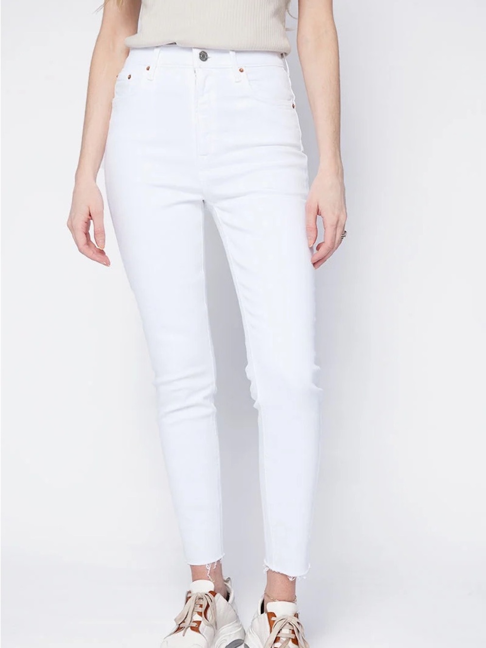 GRLFRND White High Waisted Cropped Jeans